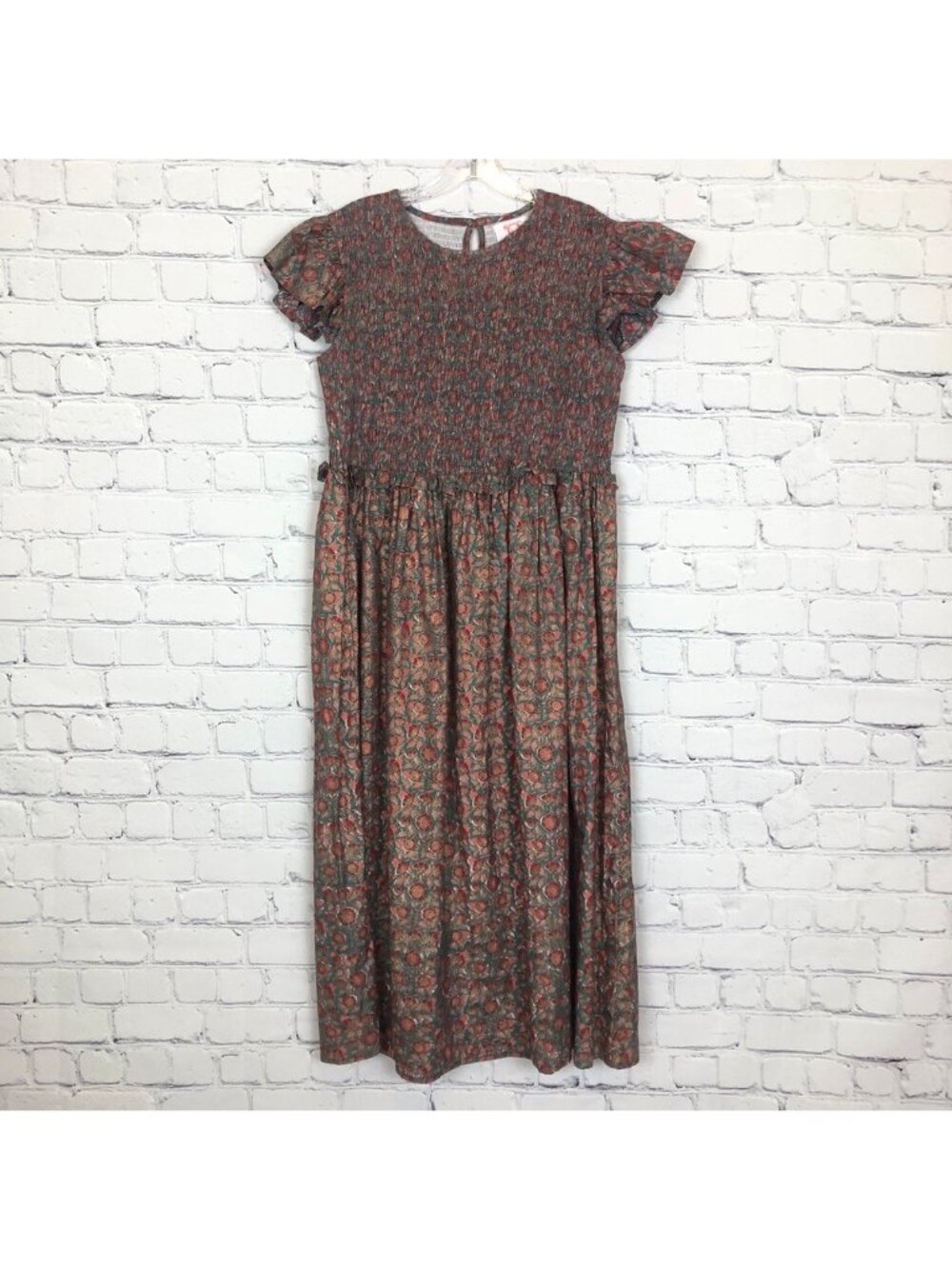 Victoria Dunn Floral Smocked Midi Dress Size S 100% Cotton